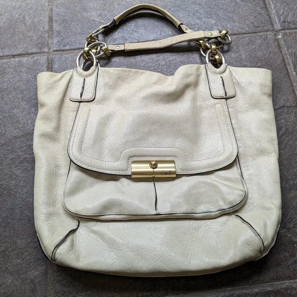 Coach Kristen XL Large Cream Hobo Leather Tote Bag Purse